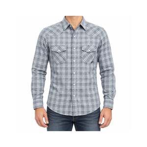 Coastal Shirt Mens Small Blue Gray Plaid Pearl Snap Western Long Sleeve Cowboy